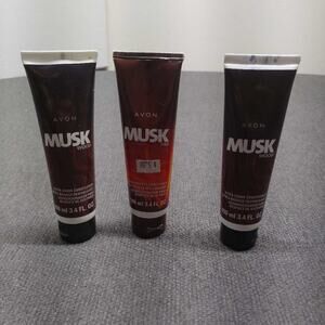Avon Musk Wood Fire After Shave Conditioner Cream Lot Of 3 3.4oz Cologne Scent